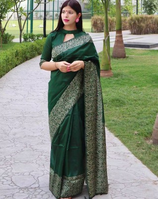 Julee Embellished Banarasi Pure Silk Saree(Green)