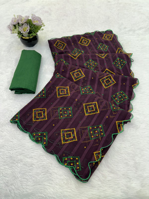 Febo Fashion Printed Bandhani Chiffon Saree(Purple)