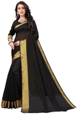 Alka Fashion Solid/Plain Daily Wear Cotton Silk Saree(Black)