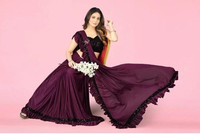 JAYKAR Embellished Bollywood Lycra Blend Saree(Purple)