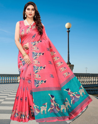 shree laxmi Printed Banarasi Cotton Silk Saree(Pink)