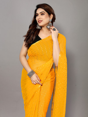 Prutha Fashions Embellished Bollywood Chiffon Saree(Yellow)