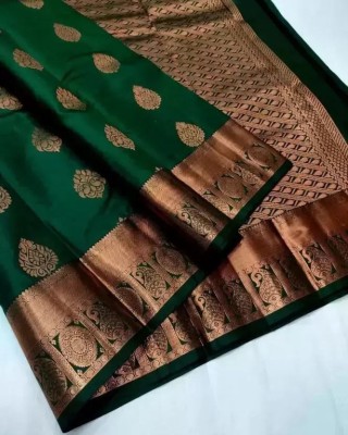 VS Enterprise Woven Kanjivaram Silk Blend Saree(Green)