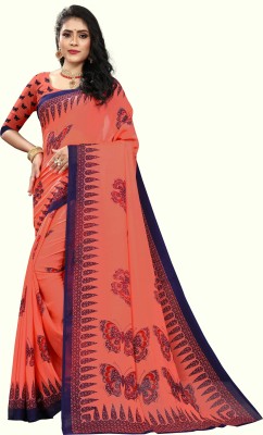 RUNAYA NX Printed Daily Wear Georgette Saree(Red)