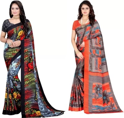 Leelavati Printed Bollywood Crepe Saree(Pack of 2, Multicolor)