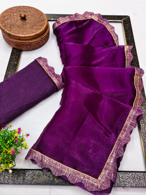 Kanooda Prints Solid/Plain Bollywood Jimmy choo Saree(Purple)