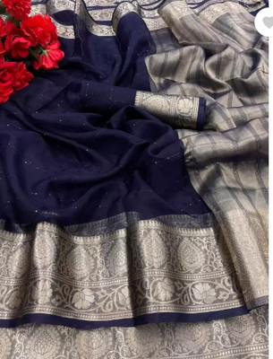 Rohit Designer Self Design Bollywood Net Saree(Blue)