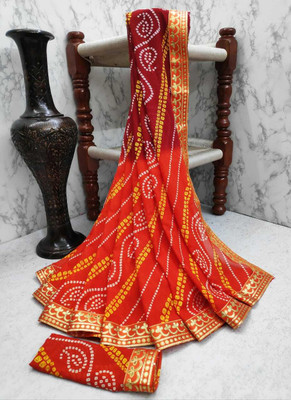 Kanooda Prints Printed Bandhani Georgette Saree(Multicolor)
