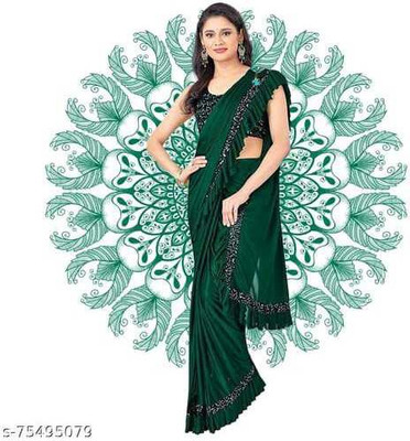 KISHVA Self Design Bollywood Lycra Blend Saree(Green)