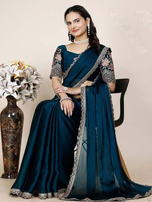 SANSKAR TEXTILE Embellished Bollywood Georgette Saree(Blue)