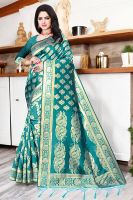 FEBART CREATION Embellished Banarasi Pure Silk Saree(Light Blue)