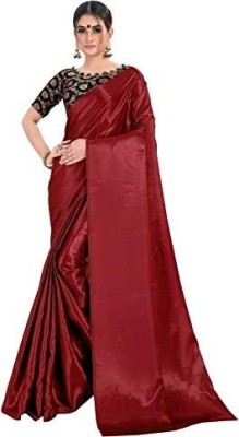 Aruna Sarees Solid/Plain Bollywood Satin Saree(Maroon)