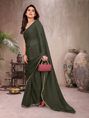 ROOP SUNDARI SAREES Embellished Bollywood Tissue, Silk Blend Saree(Dark Green)