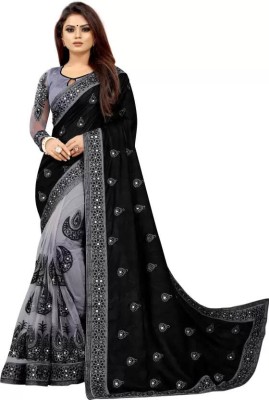 hesika Embroidered Daily Wear Net Saree(Black)