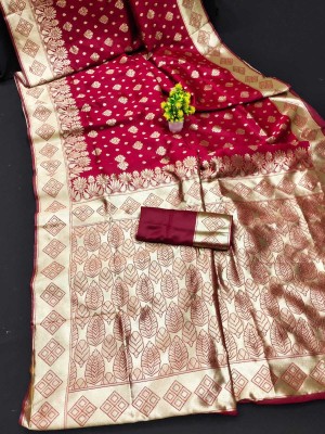 AA AAGIRI Self Design, Woven, Embellished, Applique Banarasi Jacquard, Art Silk Saree(Maroon)