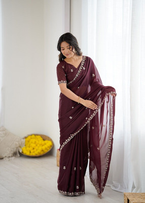ROOP SUNDARI SAREES Embroidered Bollywood Silk Blend, Georgette Saree(Magenta)