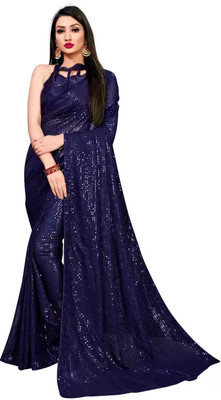 GAVUBAA Embellished Bollywood Georgette Saree(Dark Blue)