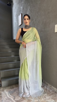 Reeta Fashion Color Block Bollywood Georgette Saree(Light Green, Grey)