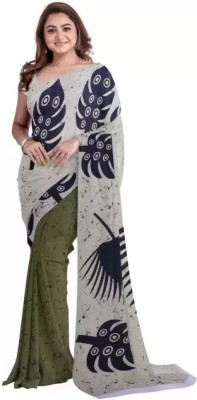 The Familiar Handicrafts Printed, Blocked Printed Bollywood Pure Cotton Saree(Green)