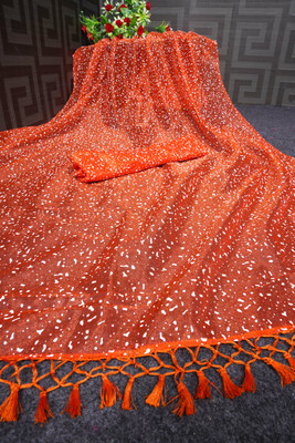 GZS Printed Banarasi Net Saree(Orange)