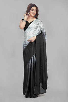 Apnisha Solid/Plain Bollywood Chiffon Saree(Black)