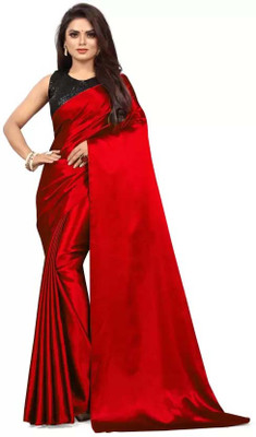Aruna Sarees Solid/Plain Bollywood Satin Saree(Red)