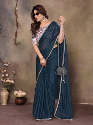 RAJESHWAR FASHION Solid/Plain Daily Wear Georgette Saree(Blue)