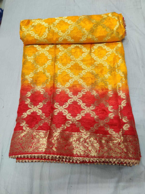 Rohit Designer Woven Kanjivaram Nylon Saree(Red, Yellow)