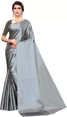 Aruna Sarees Solid/Plain Bollywood Satin Saree(Grey)