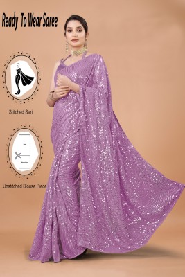 b bella creation Embellished Bollywood Georgette Saree(Purple)