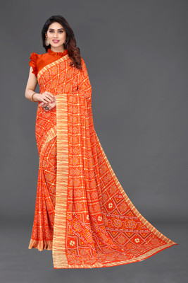 sareya veela Printed Bandhani Georgette Saree(Orange)