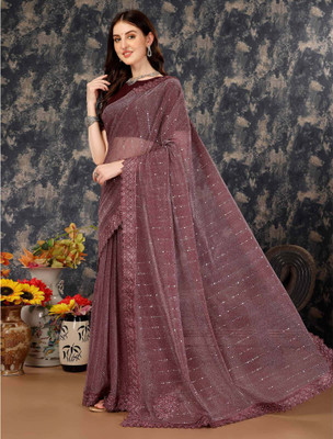 Online Bazaaar Embellished Bollywood Lycra Blend Saree(Maroon)