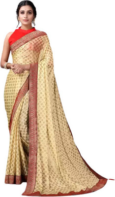 ASHA ENTERPRISE Printed Bollywood Lycra Blend Saree(Cream)