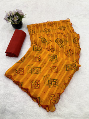 Febo Fashion Printed Bandhani Chiffon Saree(Yellow)