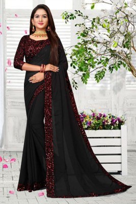 NJ FASHION Self Design, Embroidered, Solid/Plain, Dyed, Printed Bollywood Georgette Saree(Black)