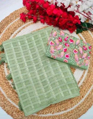CLICKTHEMALL Checkered Bollywood Chiffon Saree(Green)