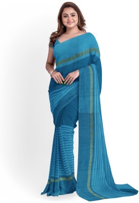 Suali Striped Daily Wear Cotton Silk Saree(Light Blue)