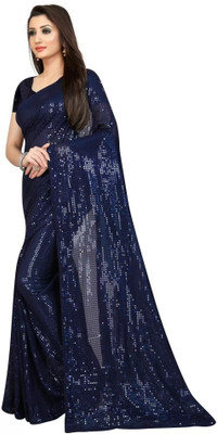 GAVUBAA Embellished Bollywood Georgette Saree(Dark Blue)