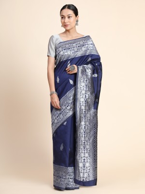 WOVEN STOCK Woven Kanjivaram Pure Silk, Art Silk Saree(Dark Blue)