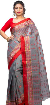 Aishani tant saree ghar Self Design Tant Pure Cotton Saree(White)