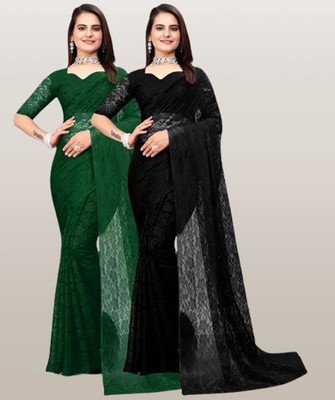 Amavii Floral Print Bollywood Net Saree(Pack of 2, Multicolor)