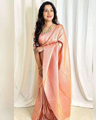 Bhakti Creative Self Design Banarasi Silk Blend Saree(Pink)
