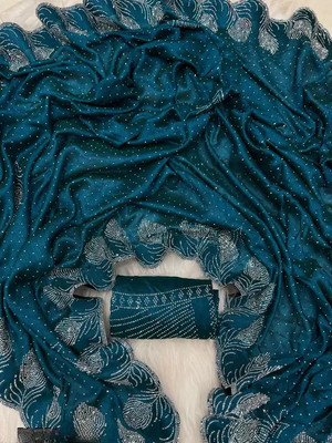 Rj Febric Embroidered Bollywood Jimmy choo Saree(Light Blue)