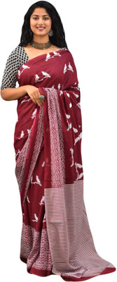 JAIPURI BLOCK PRINT Printed, Blocked Printed, Animal Print Daily Wear Pure Cotton Saree(Maroon)