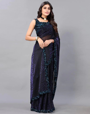 SwiftStyle Printed Bollywood Lycra Blend Saree(Blue)