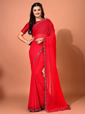 Divastri Embellished Bollywood Chiffon Saree(Red)