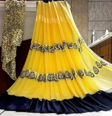 sitafal Striped Bollywood Net Saree(Yellow)