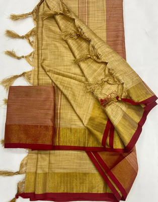 Keronics Woven Banarasi Cotton Blend Saree(Beige)