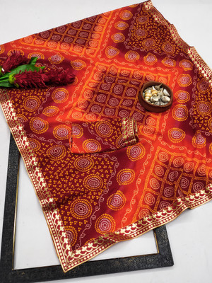 Kanooda Prints Printed Bandhani Georgette Saree(Red)