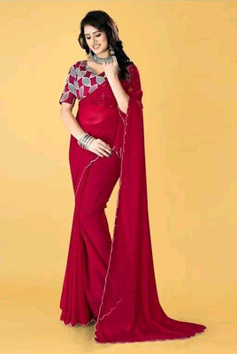 A One Collection Embroidered Bollywood Georgette Saree(Maroon)